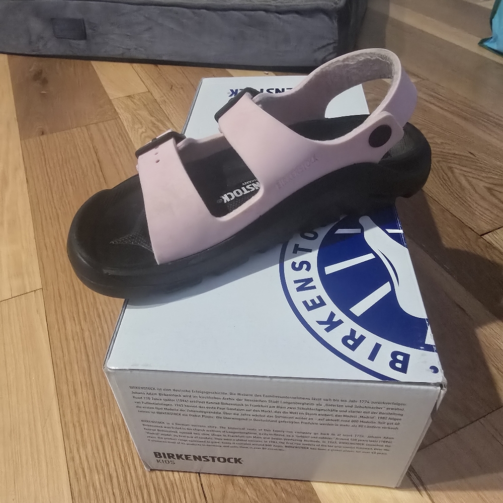 Birkenstock Pink and Black Sandals Comfortable Cork Footbed